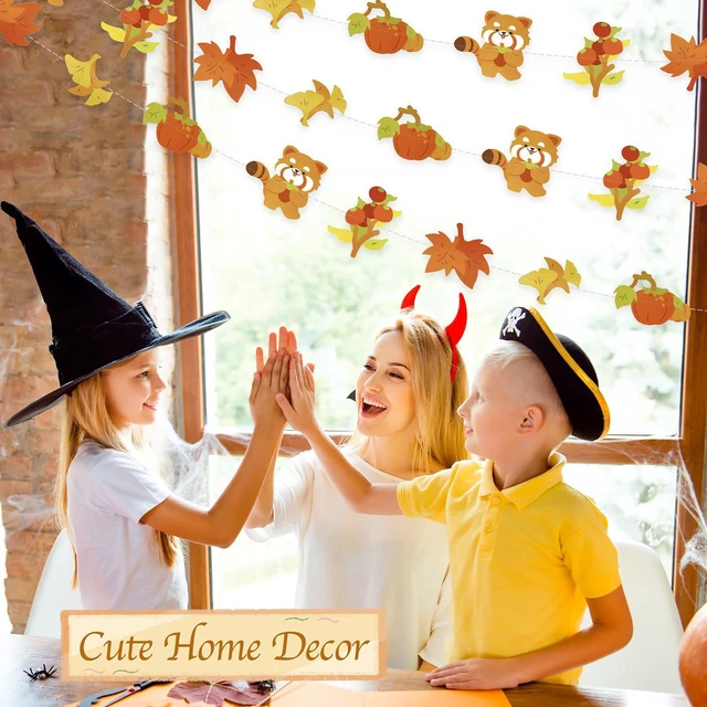 Alt view image 7 of 7 - 2Pcs Fall Pumpkin Banners Maple Leaf Hanging Decorations Garland | Reusable Autumn Theme Party Supplies, Cute Raccoon Banner for Harvest Celebration Thanksgiving Seasonal Home Decor