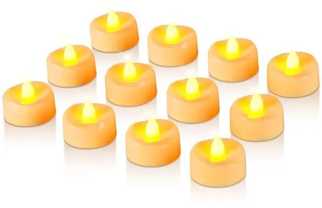 Main image of LED Tea Lights Battery Operated, 200+Hour Flickering Votive Candles | 12 Pack Realistic Fake Flameless TeaLights for Wedding Party Halloween Thanksgiving Christmas Decorations, Ivory Base