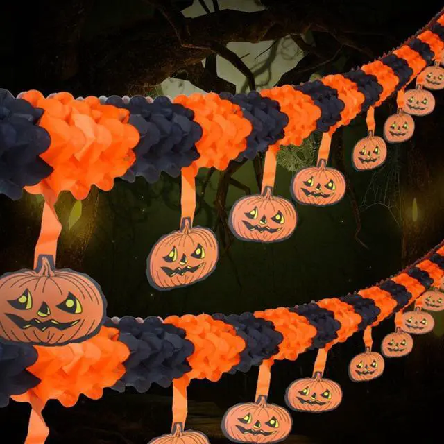 Main image of 2 Pcs Halloween Party Pull Flower Decoration Halloween Paper Garland Banners Pumpkin Flowers Hanging Type Home Hotel Office Party Garden Bar Decor (9.9ft Each)