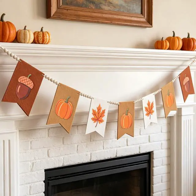 Main image of Fall Garland, 9.84FT Pumpkin Garland Fall Decor, Handmade with Felt & Wood Beads, Fall Garland for Mantle, Fall Decorations for Home, Farmhouse Fall Mantel Decor, Thanksgiving Banner
