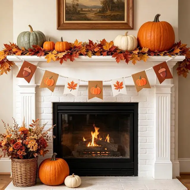 Alt view image 2 of 7 - Fall Garland, 9.84FT Pumpkin Garland Fall Decor, Handmade with Felt & Wood Beads, Fall Garland for Mantle, Fall Decorations for Home, Farmhouse Fall Mantel Decor, Thanksgiving Banner