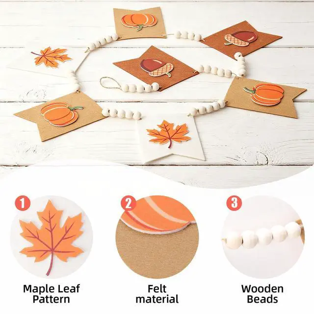 Alt view image 4 of 7 - Fall Garland, 9.84FT Pumpkin Garland Fall Decor, Handmade with Felt & Wood Beads, Fall Garland for Mantle, Fall Decorations for Home, Farmhouse Fall Mantel Decor, Thanksgiving Banner
