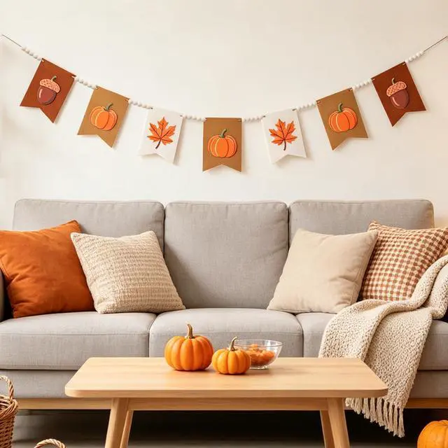 Alt view image 6 of 7 - Fall Garland, 9.84FT Pumpkin Garland Fall Decor, Handmade with Felt & Wood Beads, Fall Garland for Mantle, Fall Decorations for Home, Farmhouse Fall Mantel Decor, Thanksgiving Banner
