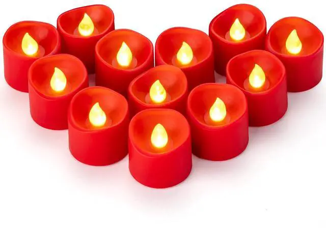 Main image of 12 Pack Flameless Red Tea Light Battery Operated, Flickering LED Red Votive Candles Outdoor Flicker Electric Fake Tealight Candles Bulk for Christmas Halloween Wedding Romantic Party Decorations