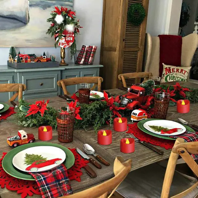 Alt view image 3 of 7 - 12 Pack Flameless Red Tea Light Battery Operated, Flickering LED Red Votive Candles Outdoor Flicker Electric Fake Tealight Candles Bulk for Christmas Halloween Wedding Romantic Party Decorations