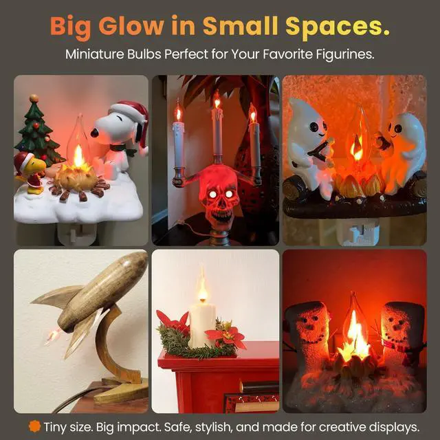 Alt view image 2 of 7 - Flame Light Bulbs, E12 Chandelier Base Real Flickering Effect | Upgraded Candle Flickering Fire Light Bulb for Halloween Christmas Party Porch Indoor & Outdoor Home Decor - 6 Pack