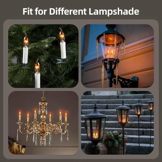 Alt view image 7 of 7 - Flame Light Bulbs, E12 Chandelier Base Real Flickering Effect | Upgraded Candle Flickering Fire Light Bulb for Halloween Christmas Party Porch Indoor & Outdoor Home Decor - 6 Pack