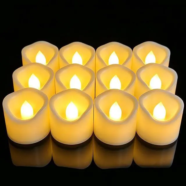 Main image of 12 Pack Battery Operated Votive Candles Flameless Tea Light Candles | Cream White, Plastic Electric LED Lights, Plastic, Tealights for Wedding Party Halloween Thanksgiving Christmas Decoration