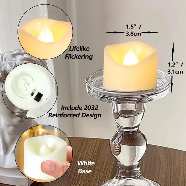 Alt view image 7 of 7 - 12 Pack Battery Operated Votive Candles Flameless Tea Light Candles | Cream White, Plastic Electric LED Lights, Plastic, Tealights for Wedding Party Halloween Thanksgiving Christmas Decoration