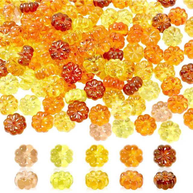 Main image of 60Pcs Mini Pumpkins Ornaments, Pumpkin Vase Filler | Acrylic Pumpkin Crystals Gems Table Scatters, for Fall Autumn Thanksgiving Halloween Decoration Party Favors Craft Supplies