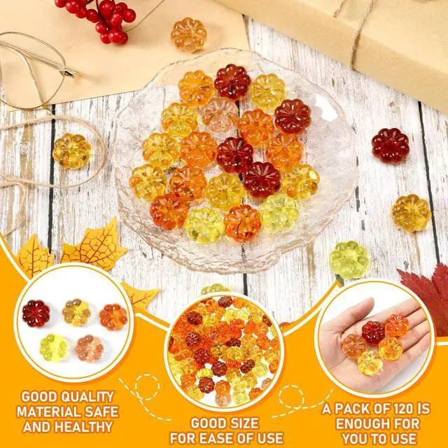 Alt view image 2 of 7 - 60Pcs Mini Pumpkins Ornaments, Pumpkin Vase Filler | Acrylic Pumpkin Crystals Gems Table Scatters, for Fall Autumn Thanksgiving Halloween Decoration Party Favors Craft Supplies