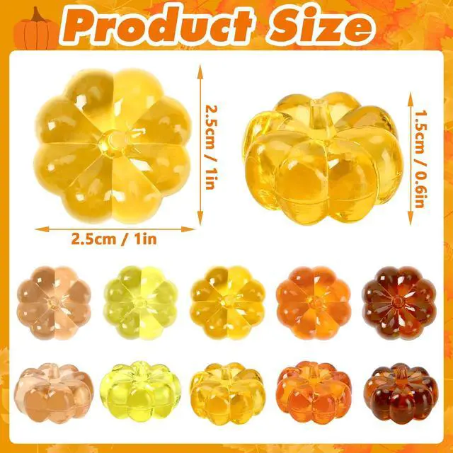 Alt view image 3 of 7 - 60Pcs Mini Pumpkins Ornaments, Pumpkin Vase Filler | Acrylic Pumpkin Crystals Gems Table Scatters, for Fall Autumn Thanksgiving Halloween Decoration Party Favors Craft Supplies