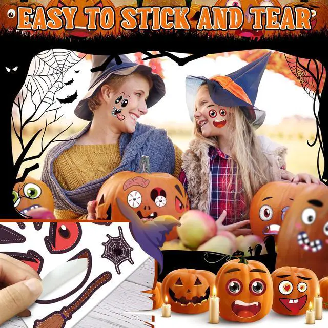 Alt view image 4 of 6 - 48 PCS Pumpkin Face Halloween Pumpkin Stickers for Kids | Mini Cute Pumpkin Decorating Stickers Kit, Halloween Game Activities Gifts Party Favors Non-Candy Treat Goodie Bag Stuffers