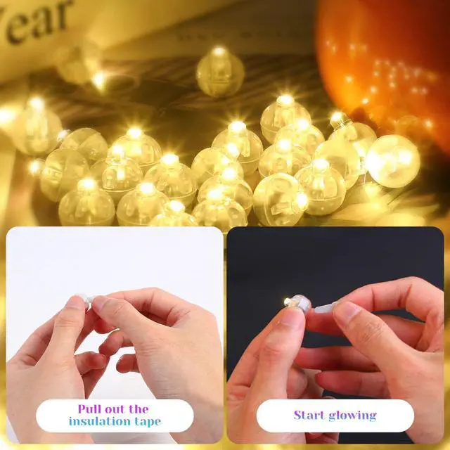 Alt view image 5 of 6 - LED Balloon Lights, 50PCS Warm White Mini LED Lights Waterproof Round Tiny Led Balloon Lights for Paper Lantern Easter Eggs Pumpkin Birthday Neon Party Decoration