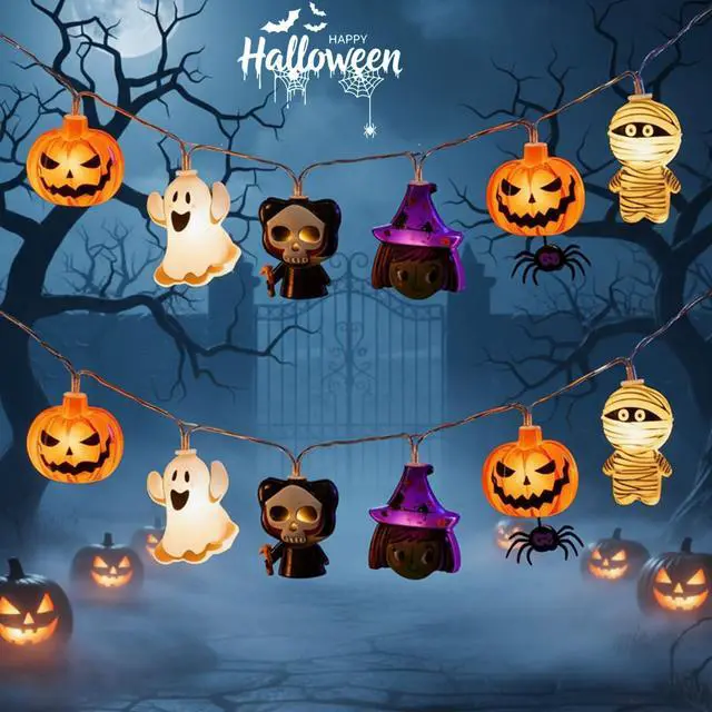 Main image of Halloween String Lights, 4.9Ft 10 LED Fall Fairy Lights Skull String Lights Halloween Decor Autumn Light Battery Optional 2 Flashing Modes Cute Lights 2026 Indoor Outdoor Decor for Home Yard Patio