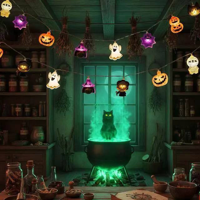 Alt view image 2 of 7 - Halloween String Lights, 4.9Ft 10 LED Fall Fairy Lights Skull String Lights Halloween Decor Autumn Light Battery Optional 2 Flashing Modes Cute Lights 2026 Indoor Outdoor Decor for Home Yard Patio