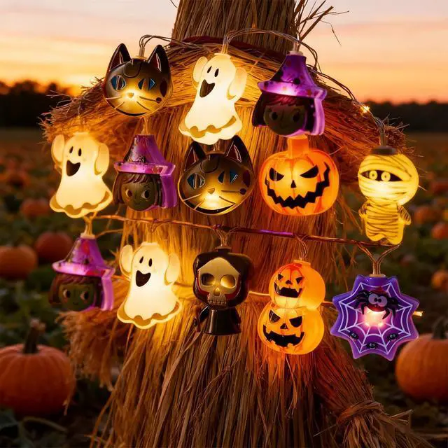 Alt view image 3 of 7 - Halloween String Lights, 4.9Ft 10 LED Fall Fairy Lights Skull String Lights Halloween Decor Autumn Light Battery Optional 2 Flashing Modes Cute Lights 2026 Indoor Outdoor Decor for Home Yard Patio