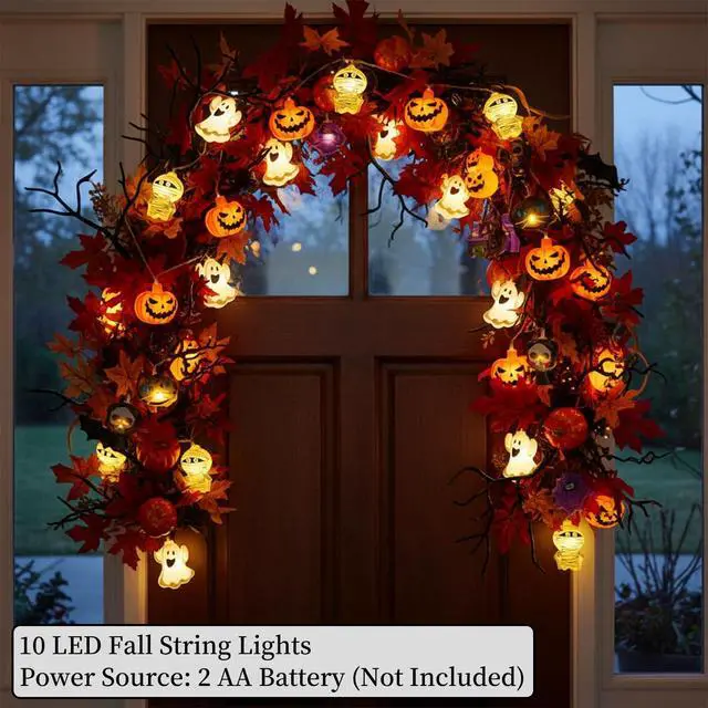 Alt view image 4 of 7 - Halloween String Lights, 4.9Ft 10 LED Fall Fairy Lights Skull String Lights Halloween Decor Autumn Light Battery Optional 2 Flashing Modes Cute Lights 2026 Indoor Outdoor Decor for Home Yard Patio