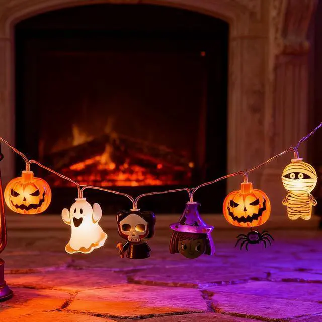 Alt view image 5 of 7 - Halloween String Lights, 4.9Ft 10 LED Fall Fairy Lights Skull String Lights Halloween Decor Autumn Light Battery Optional 2 Flashing Modes Cute Lights 2026 Indoor Outdoor Decor for Home Yard Patio