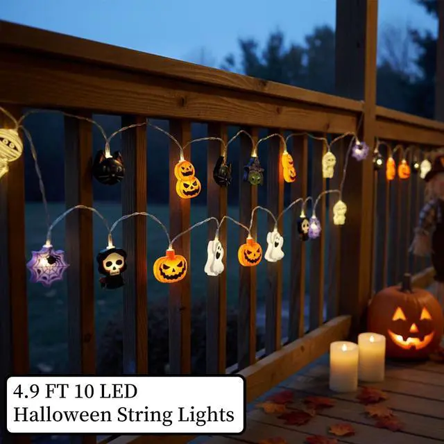 Alt view image 7 of 7 - Halloween String Lights, 4.9Ft 10 LED Fall Fairy Lights Skull String Lights Halloween Decor Autumn Light Battery Optional 2 Flashing Modes Cute Lights 2026 Indoor Outdoor Decor for Home Yard Patio
