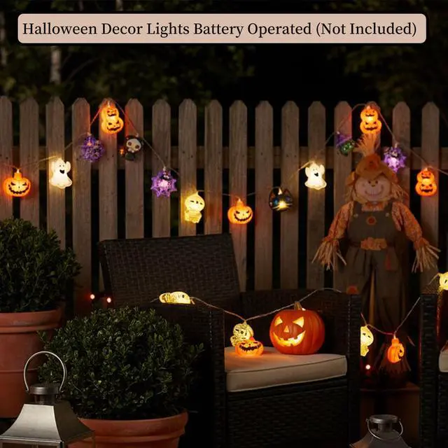 Alt view image 6 of 7 - Halloween String Lights, 4.9Ft 10 LED Fall Fairy Lights Skull String Lights Halloween Decor Autumn Light Battery Optional 2 Flashing Modes Cute Lights 2026 Indoor Outdoor Decor for Home Yard Patio