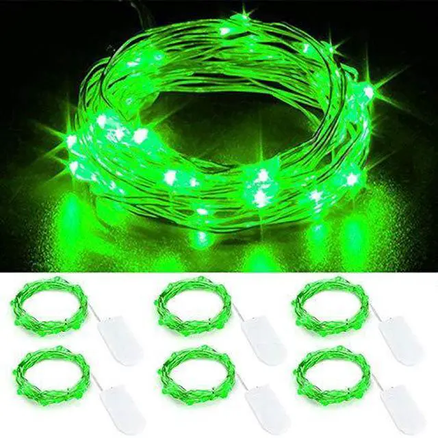 Main image of 6 Pack Fairy Lights Battery Operated Starry String Lights with 20 Mini LEDs on 6.6FT Copper Wire, Micro Lights Powered by 2xCR2032(Incl) Batteries, for Halloween Holiday Christmas Decor Green