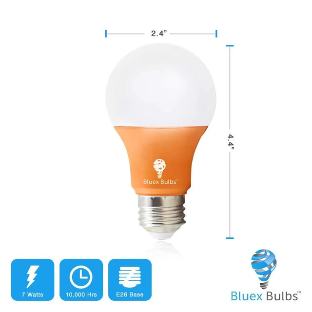 Alt view image 2 of 7 - 2 Pack Bluex LED A19 Orange Light Bulb - 9W (50Watt Equivalent) - E26 Base LED Orange Bulb, Party Decoration, Porch, Home Lighting, Holiday Lighting, Decorative Illumination