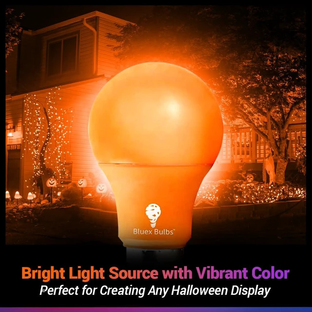 Alt view image 4 of 7 - 2 Pack Bluex LED A19 Orange Light Bulb - 9W (50Watt Equivalent) - E26 Base LED Orange Bulb, Party Decoration, Porch, Home Lighting, Holiday Lighting, Decorative Illumination