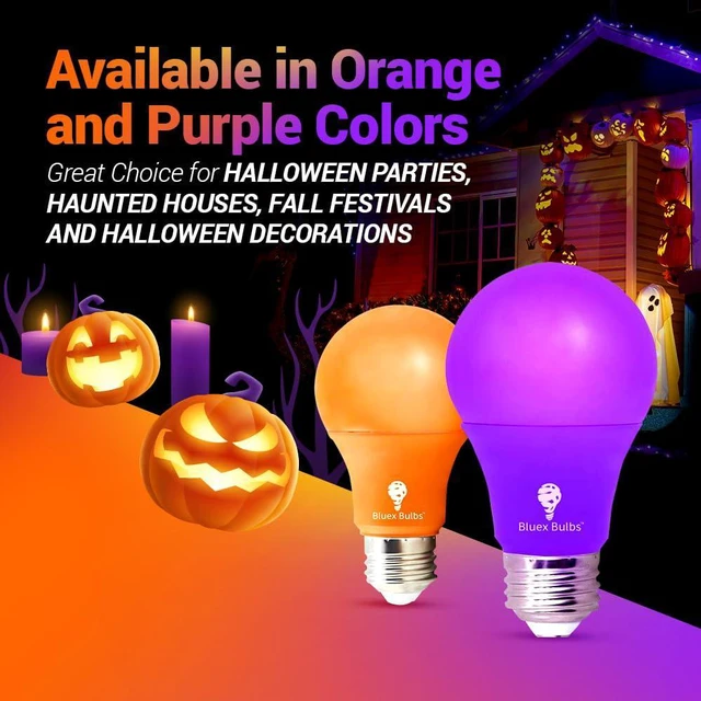 Alt view image 6 of 7 - 2 Pack Bluex LED A19 Orange Light Bulb - 9W (50Watt Equivalent) - E26 Base LED Orange Bulb, Party Decoration, Porch, Home Lighting, Holiday Lighting, Decorative Illumination