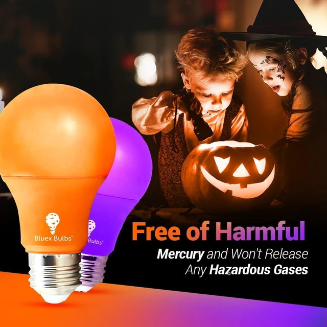 Alt view image 7 of 7 - 2 Pack Bluex LED A19 Orange Light Bulb - 9W (50Watt Equivalent) - E26 Base LED Orange Bulb, Party Decoration, Porch, Home Lighting, Holiday Lighting, Decorative Illumination