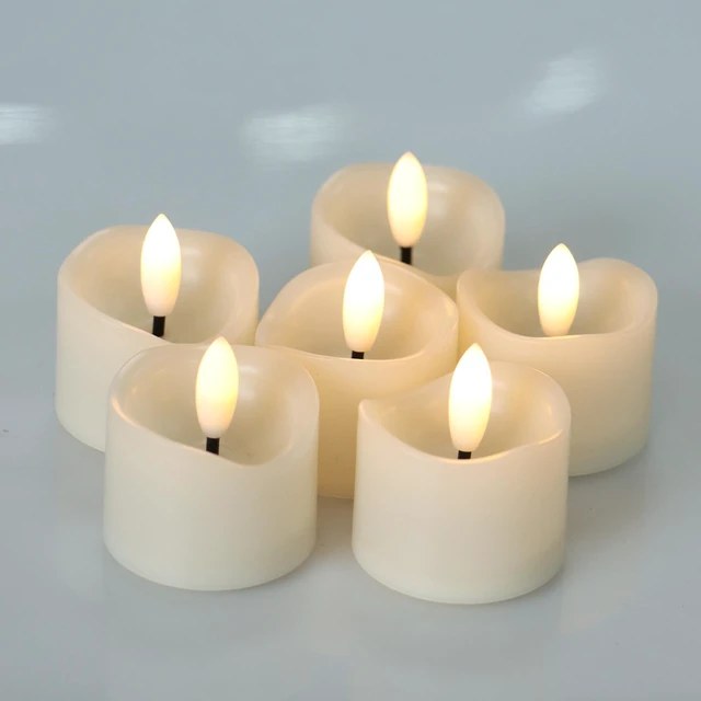Alt view image 2 of 7 - Battery Operated Flameless Votive LED Little Candle Fake Night Light 6 Pack | Realistic Bright Flickering Electric Tea Light Halloween Pumpkin Christmas Wedding Party Table Centerpiece Funeral