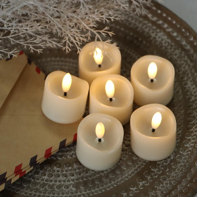 Alt view image 4 of 7 - Battery Operated Flameless Votive LED Little Candle Fake Night Light 6 Pack | Realistic Bright Flickering Electric Tea Light Halloween Pumpkin Christmas Wedding Party Table Centerpiece Funeral