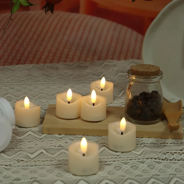 Alt view image 5 of 7 - Battery Operated Flameless Votive LED Little Candle Fake Night Light 6 Pack | Realistic Bright Flickering Electric Tea Light Halloween Pumpkin Christmas Wedding Party Table Centerpiece Funeral
