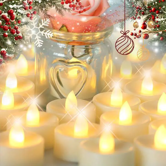 Alt view image 3 of 5 - 36 Battery Operated Flameless LED Tealight Candles Tea Lights Warm White | Battery Powered Electric Votives Wedding Table Centerpieces Halloween Thanksgiving Decorations Batteries Incl.