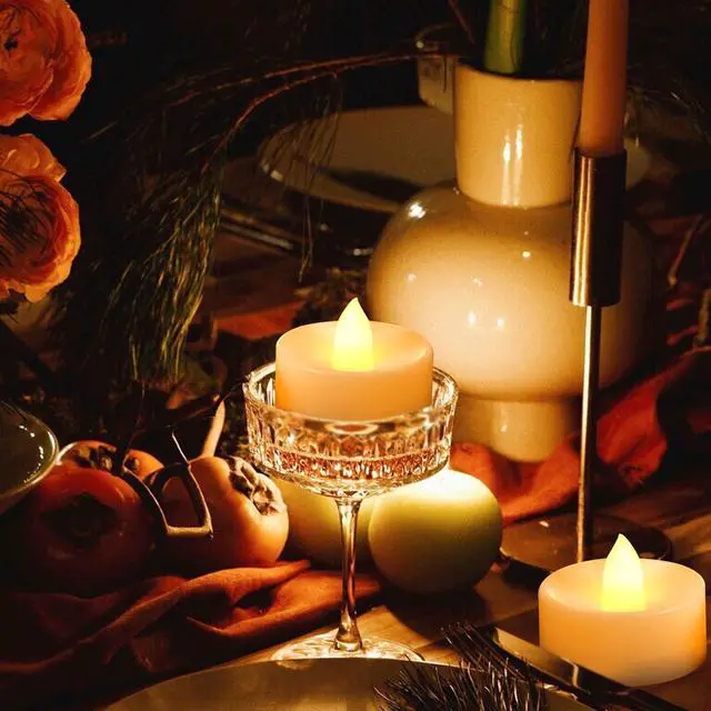 Alt view image 5 of 5 - 36 Battery Operated Flameless LED Tealight Candles Tea Lights Warm White | Battery Powered Electric Votives Wedding Table Centerpieces Halloween Thanksgiving Decorations Batteries Incl.