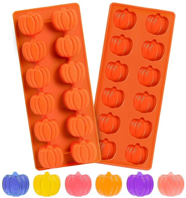 Main image of 2 Pcs Pumpkin Silicone Molds, Halloween Pumpkin Chocolate Molds, Fall Pumpkin Candy Mold for DIY Cake, Chocolate, Candy, Jelly, Wax Melt, Ice Cubes (12 Cavity)