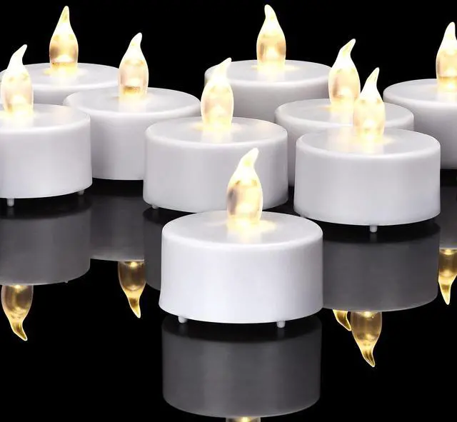 Main image of Battery Operated Flameless Tea Lights,Warm White 24Pack for Decoration | Flickering Electric Votive Candle Realistic and Bright for Seasonal, Festive Celebrations and Holiday Gifts Long Lasting