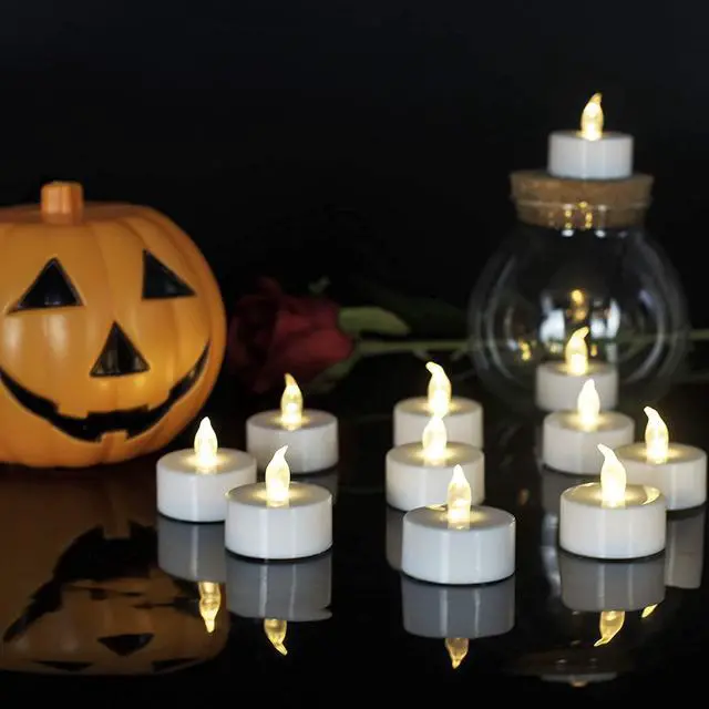 Alt view image 3 of 7 - Battery Operated Flameless Tea Lights,Warm White 24Pack for Decoration | Flickering Electric Votive Candle Realistic and Bright for Seasonal, Festive Celebrations and Holiday Gifts Long Lasting