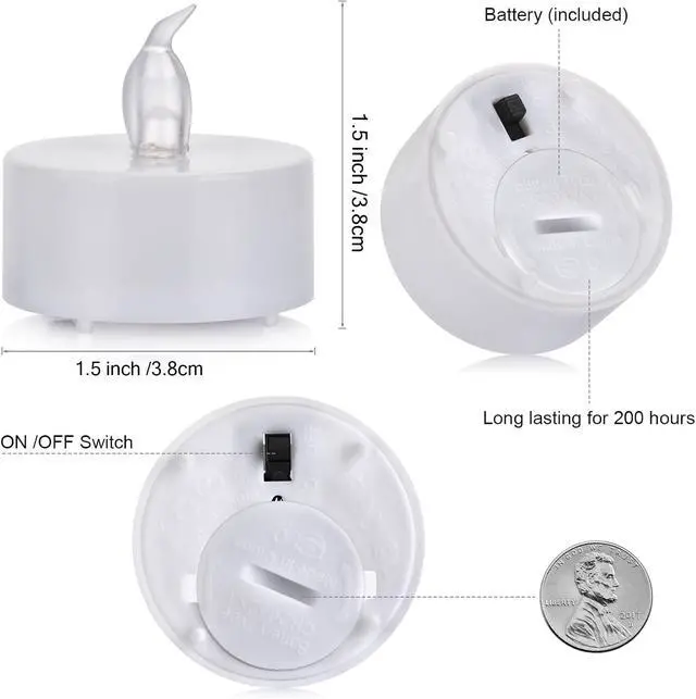 Alt view image 7 of 7 - Battery Operated Flameless Tea Lights,Warm White 24Pack for Decoration | Flickering Electric Votive Candle Realistic and Bright for Seasonal, Festive Celebrations and Holiday Gifts Long Lasting