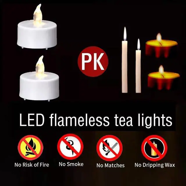 Alt view image 6 of 7 - Battery Operated Flameless Tea Lights,Warm White 24Pack for Decoration | Flickering Electric Votive Candle Realistic and Bright for Seasonal, Festive Celebrations and Holiday Gifts Long Lasting