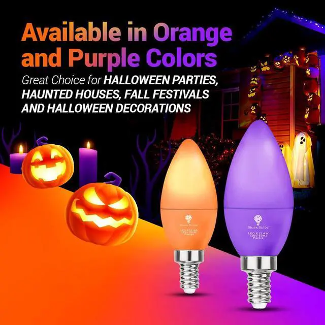 Alt view image 3 of 7 - 2 Pack LED Orange Light Bulb - 4W (40Watt Equivalent) - E12 Base Orange LED Bulb, Party Decoration, Porch, Home Lighting, Holiday Lighting, Chandelier Light Bulbs, Candelabra Bulbs