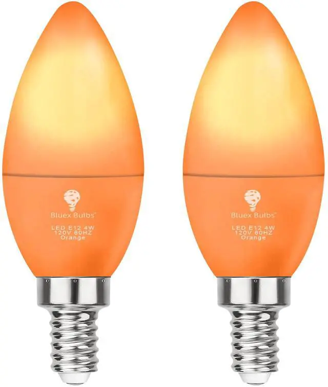 Main image of 2 Pack LED Orange Light Bulb - 4W (40Watt Equivalent) - E12 Base Orange LED Bulb, Party Decoration, Porch, Home Lighting, Holiday Lighting, Chandelier Light Bulbs, Candelabra Bulbs