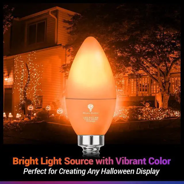 Alt view image 4 of 7 - 2 Pack LED Orange Light Bulb - 4W (40Watt Equivalent) - E12 Base Orange LED Bulb, Party Decoration, Porch, Home Lighting, Holiday Lighting, Chandelier Light Bulbs, Candelabra Bulbs