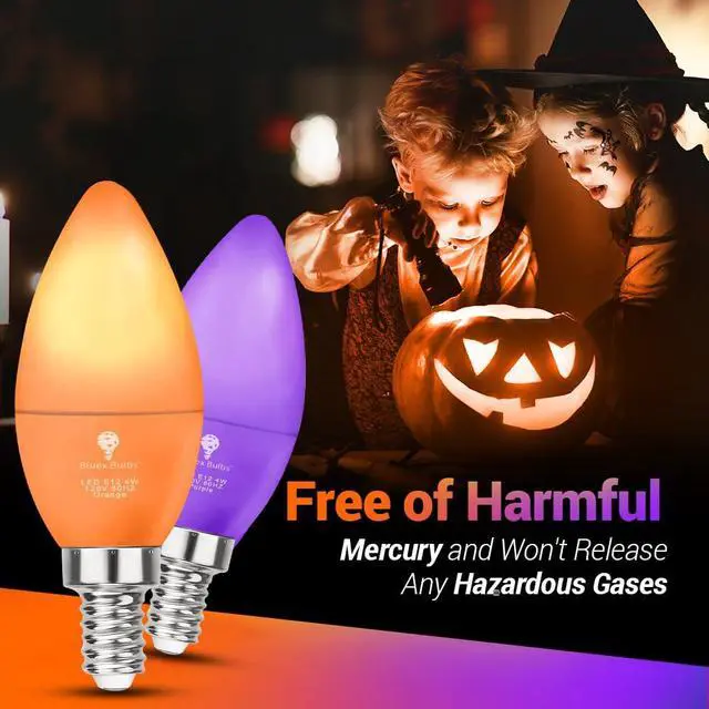 Alt view image 5 of 7 - 2 Pack LED Orange Light Bulb - 4W (40Watt Equivalent) - E12 Base Orange LED Bulb, Party Decoration, Porch, Home Lighting, Holiday Lighting, Chandelier Light Bulbs, Candelabra Bulbs