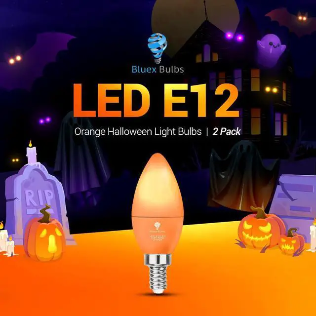 Alt view image 6 of 7 - 2 Pack LED Orange Light Bulb - 4W (40Watt Equivalent) - E12 Base Orange LED Bulb, Party Decoration, Porch, Home Lighting, Holiday Lighting, Chandelier Light Bulbs, Candelabra Bulbs