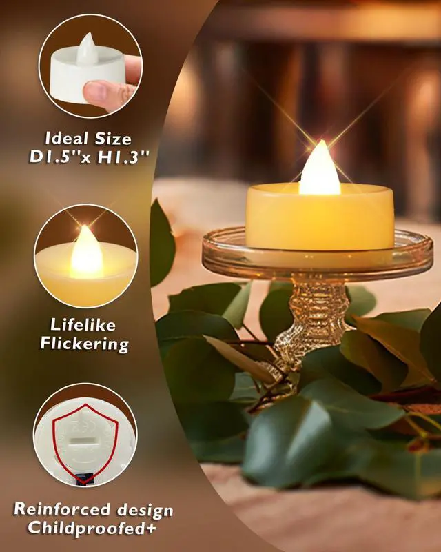 Alt view image 5 of 7 - 12-Pack Flameless Tea Lights Candles Battery Operated, 200+ Hours | Flickering LED Tealights for Votive Holders, Home Decor, Memorials, Wedding Tables, Halloween Pumpkins and Christmas Villages