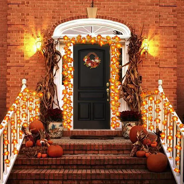 Alt view image 7 of 7 - Fall Decor Maple Leaf Pumpkin Lights, 10 ft 20 LED Battery Operated | 3D Pumpkin Fall Leaves Garland String Lights for Home Mantel Porch Office Indoor Outdoor Halloween Thanksgiving Decorations