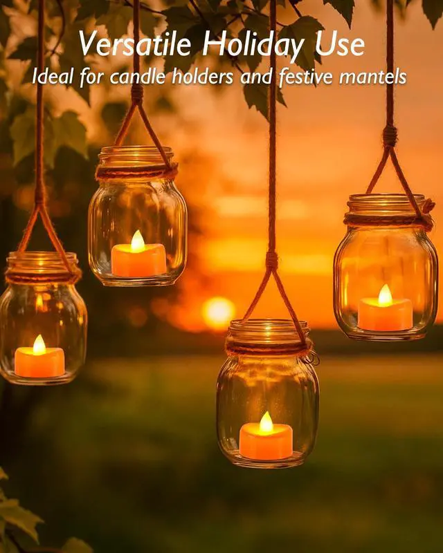 Alt view image 3 of 7 - 12 Pack Orange Tea Lights Candles Battery Operated, 200+ Hours | Flickering Flameless LED Tealight Candles,Bright Small Candles for Pumpkin,Jack O Lanterns,Theme Party, Halloween, Fall Decor