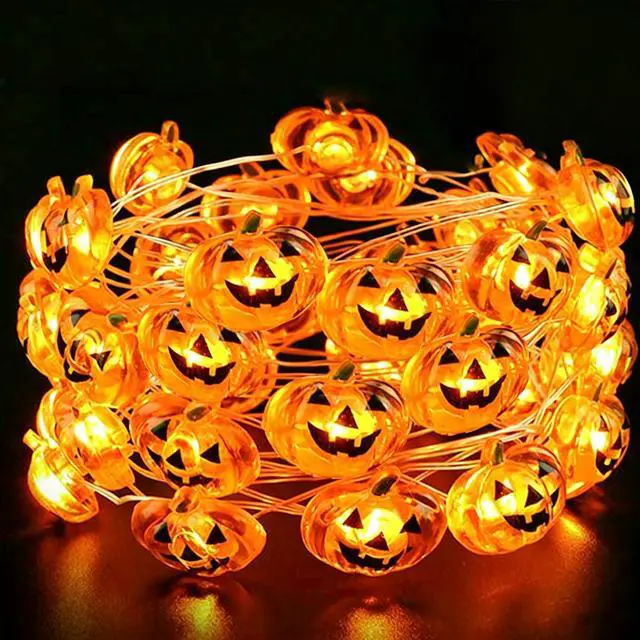 Main image of Halloween Pumpkin String Lights Decorations Battery Operated String Lights | 10FT 30LED Orange Jack-O-Lantern,2 Modes Steady/Flickering Light,for Home Lndoor Outdoor Door Fall Thanksgiving Party Decor