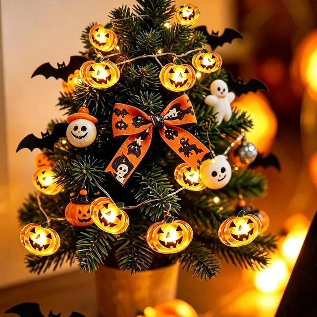 Alt view image 2 of 7 - Halloween Pumpkin String Lights Decorations Battery Operated String Lights | 10FT 30LED Orange Jack-O-Lantern,2 Modes Steady/Flickering Light,for Home Lndoor Outdoor Door Fall Thanksgiving Party Decor